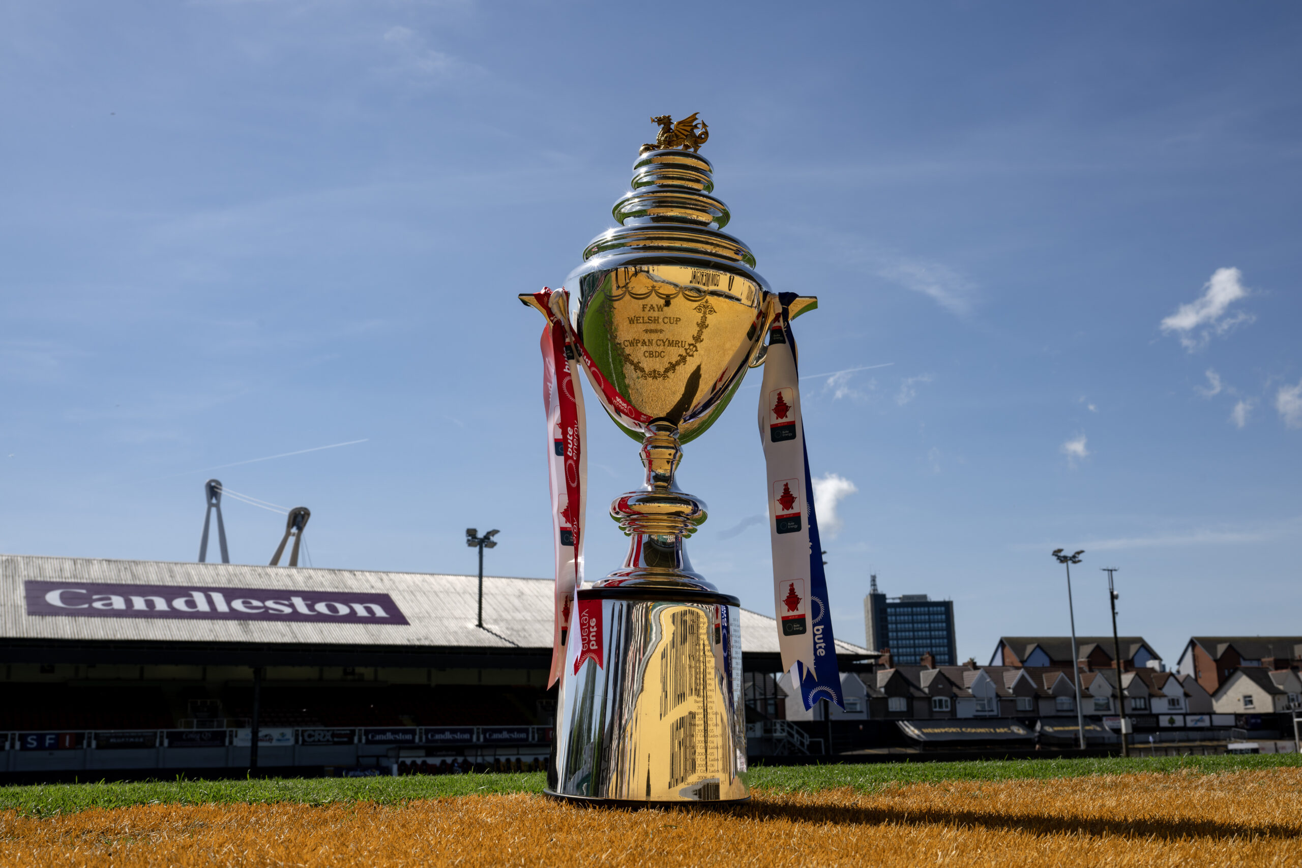 A view of the trophy during the 2024/25 Bute Energy Welsh Cup Final fixture between Wrexham AFC Women & Cardiff City Women FC at Rodney Parade, Newport, Wales.