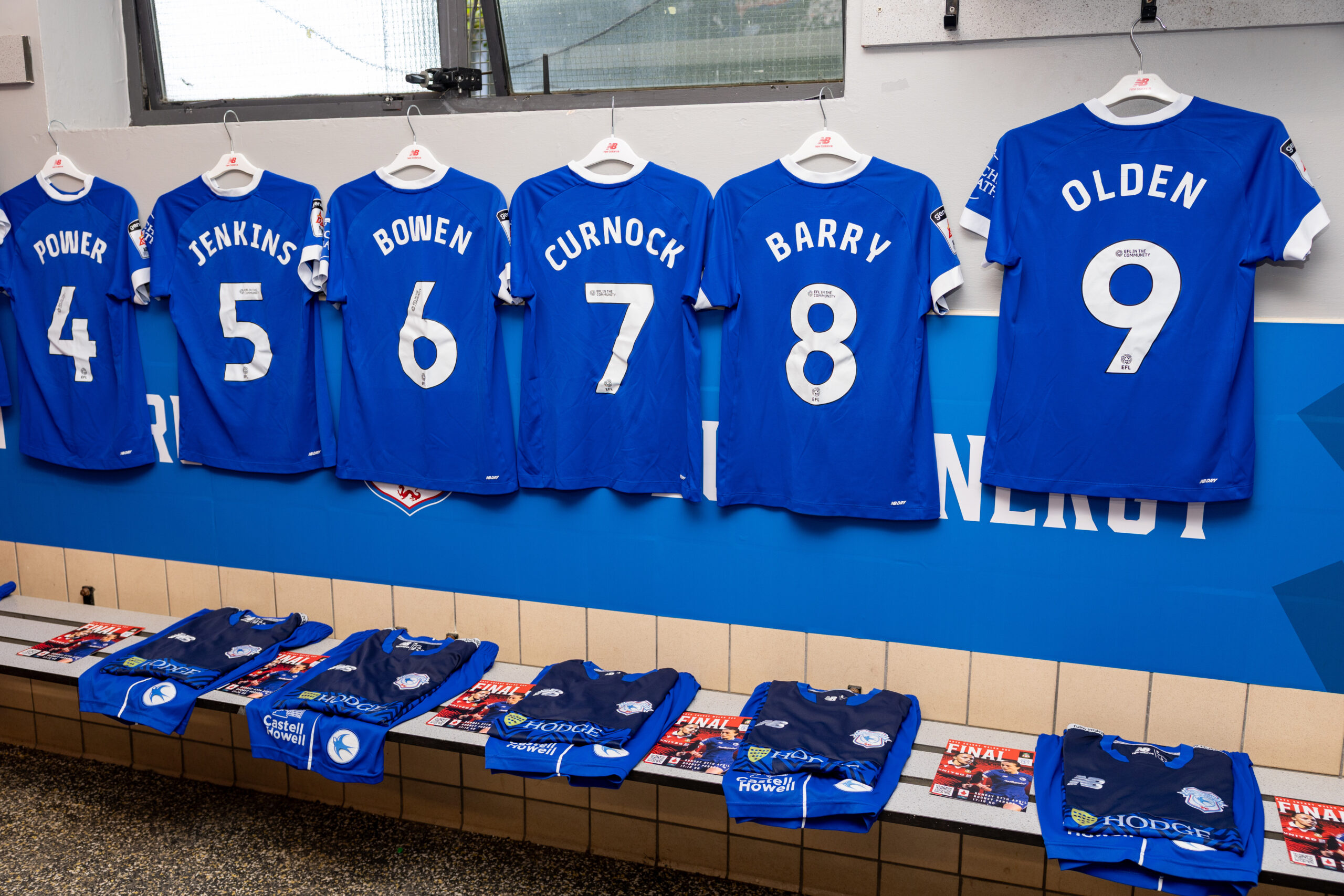 Cardiff City Women's Changing room during the 2024/25 Bute Energy Welsh Cup Final fixture between Wrexham AFC Women & Cardiff City Women FC at Rodney Parade, Newport, Wales